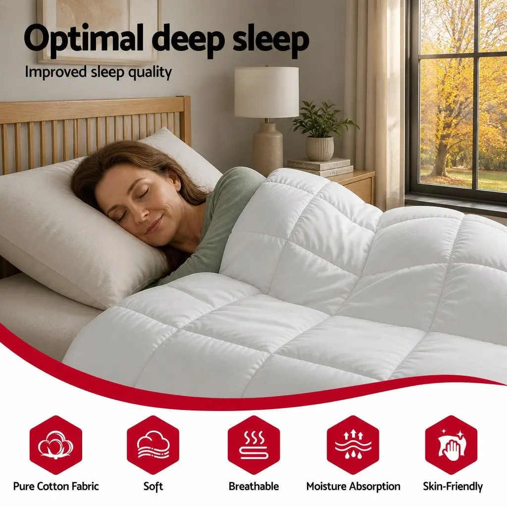 Wool Quilt Winter Doona King Size 500GSM White Cotton Cover Baffle Box Construction