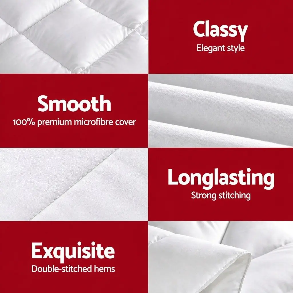 Wool Quilt Winter Doona King Size 500GSM White Cotton Cover Baffle Box Construction