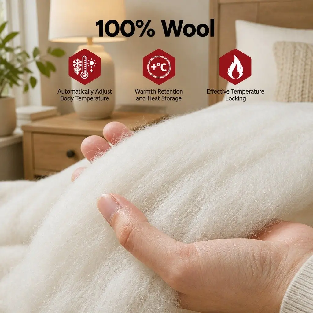 Wool Quilt Winter 500GSM Queen Size White Baffle Box Construction