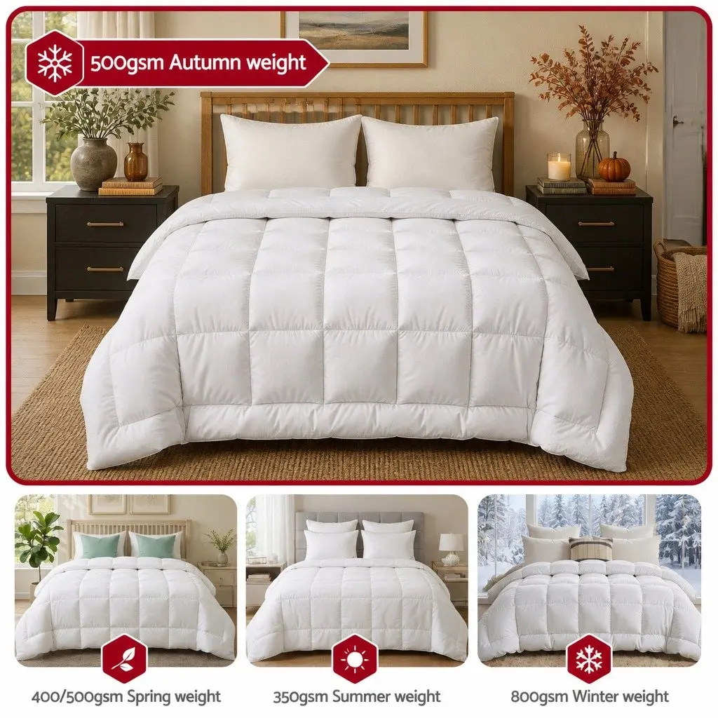 Wool Quilt Winter 500GSM Queen Size White Baffle Box Construction