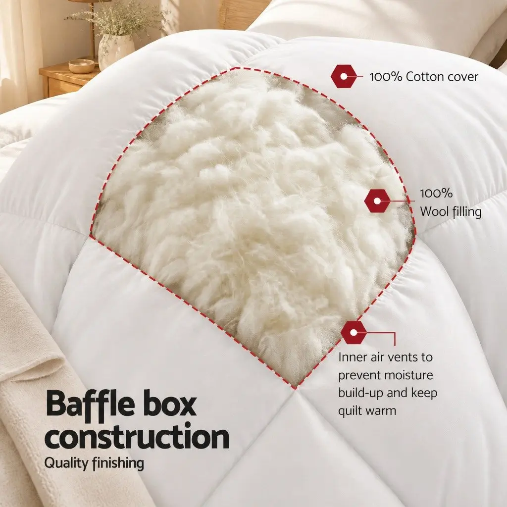 Wool Quilt Winter Super King 500GSM White Baffle Box Construction