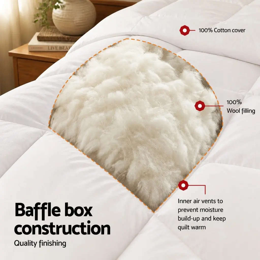 Wool Quilt Queen 800GSM Winter Doona Baffle Box Construction Extra Thick Bedding