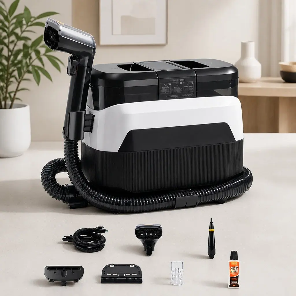 Carpet Cleaner Spot Cleaning Machine 12kPa Suction Hot Water Black and White