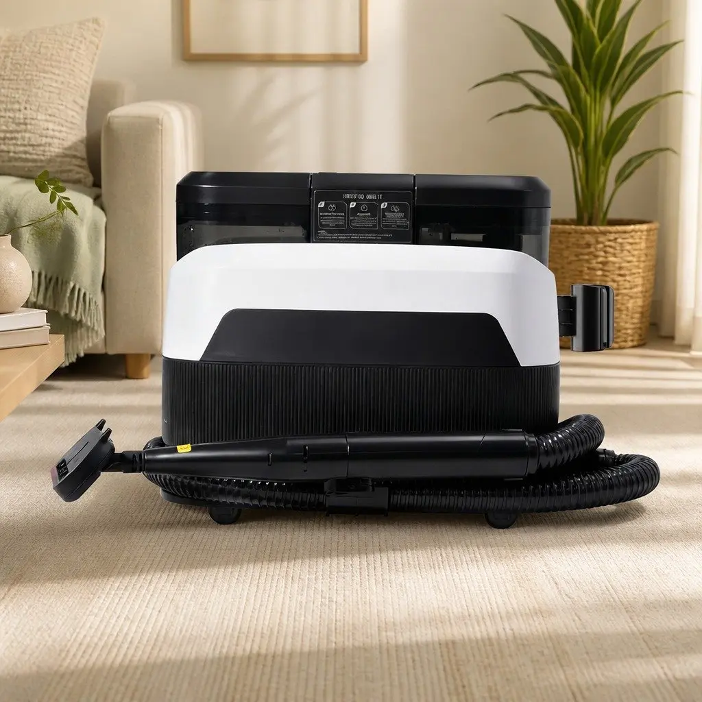Carpet Cleaner Spot Cleaning Machine 12kPa Suction Hot Water Black and White