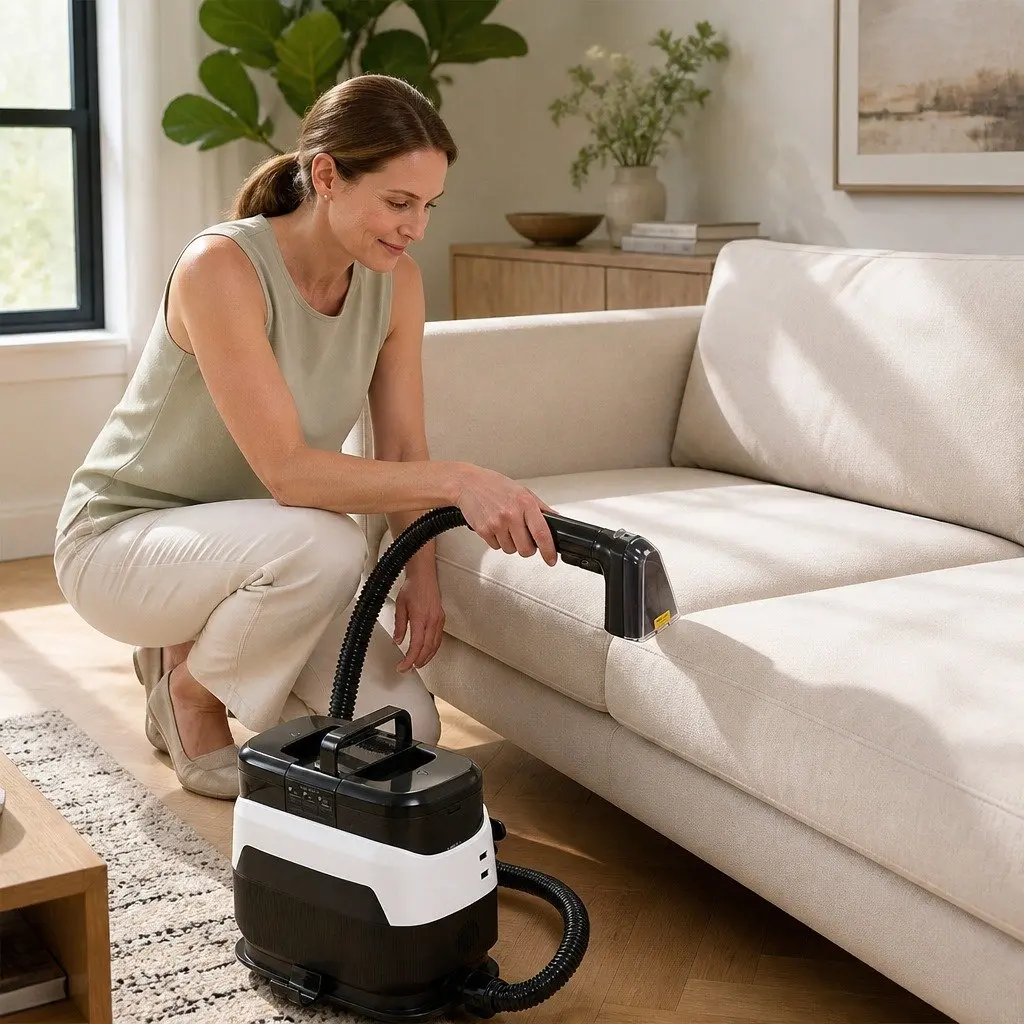 Carpet Cleaner Spot Cleaning Machine 12kPa Suction Hot Water Black and White