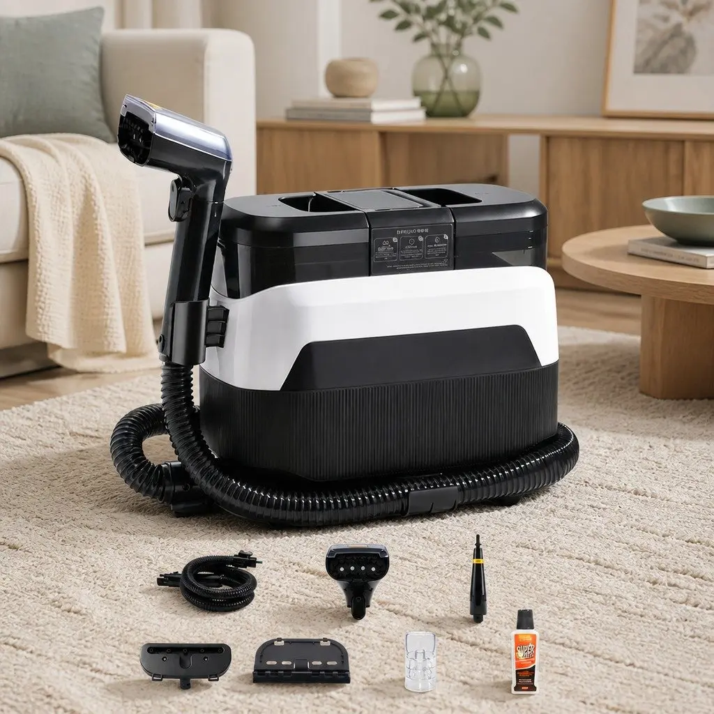 Carpet Cleaner Spot Cleaning Machine 12kPa Suction Hot Water Black and White