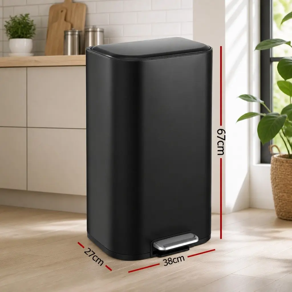 Pedal Kitchen Trash Can 40L Rectangular Steel Black