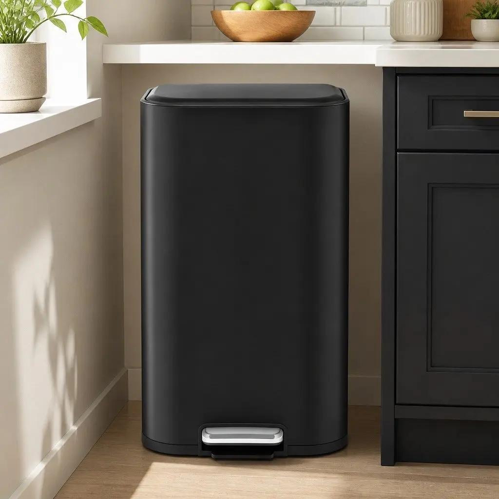 Pedal Kitchen Trash Can 40L Rectangular Steel Black
