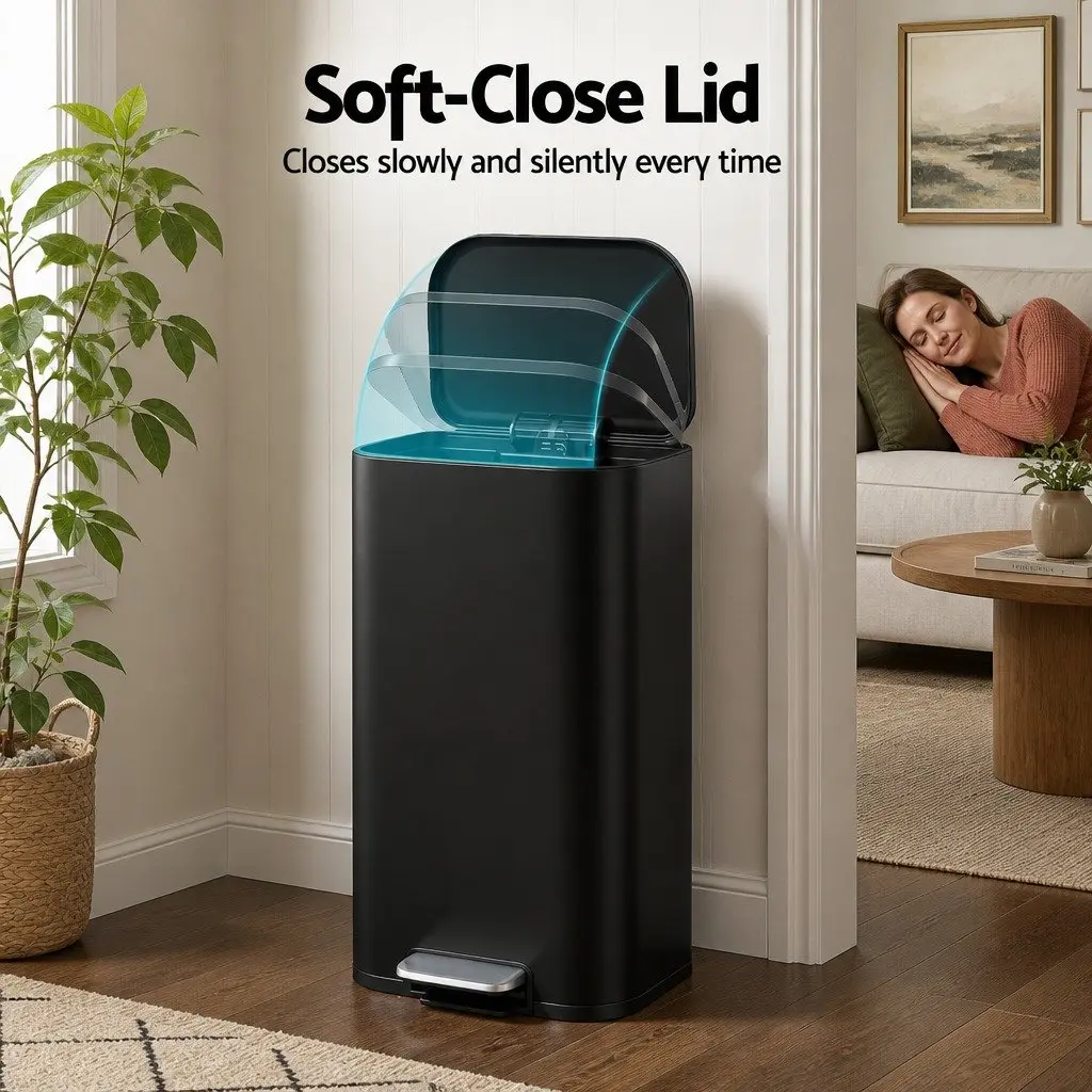 Pedal Kitchen Trash Can 40L Rectangular Steel Black