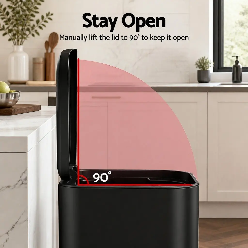 Pedal Kitchen Trash Can 40L Rectangular Steel Black