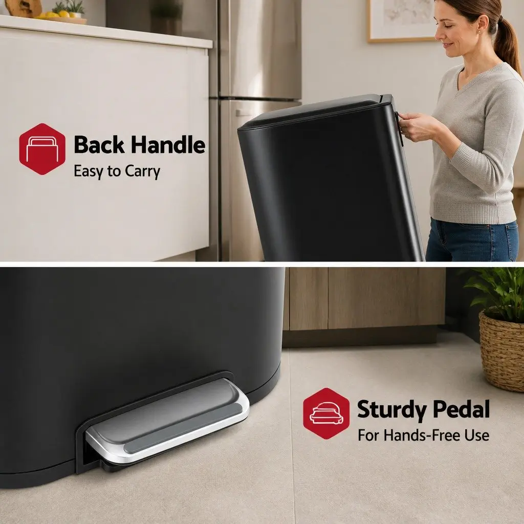 Pedal Kitchen Trash Can 40L Rectangular Steel Black