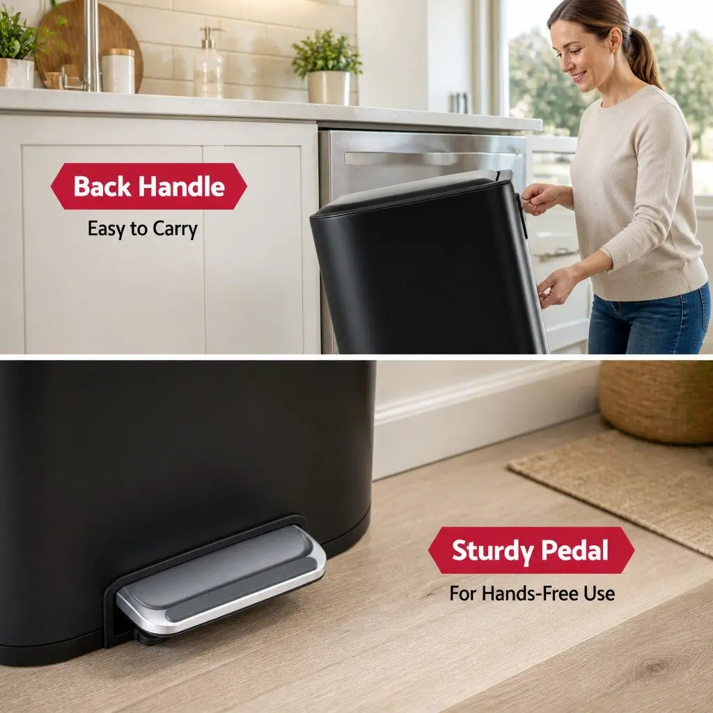 Pedal Kitchen Trash Can 40L Rectangular Steel Black