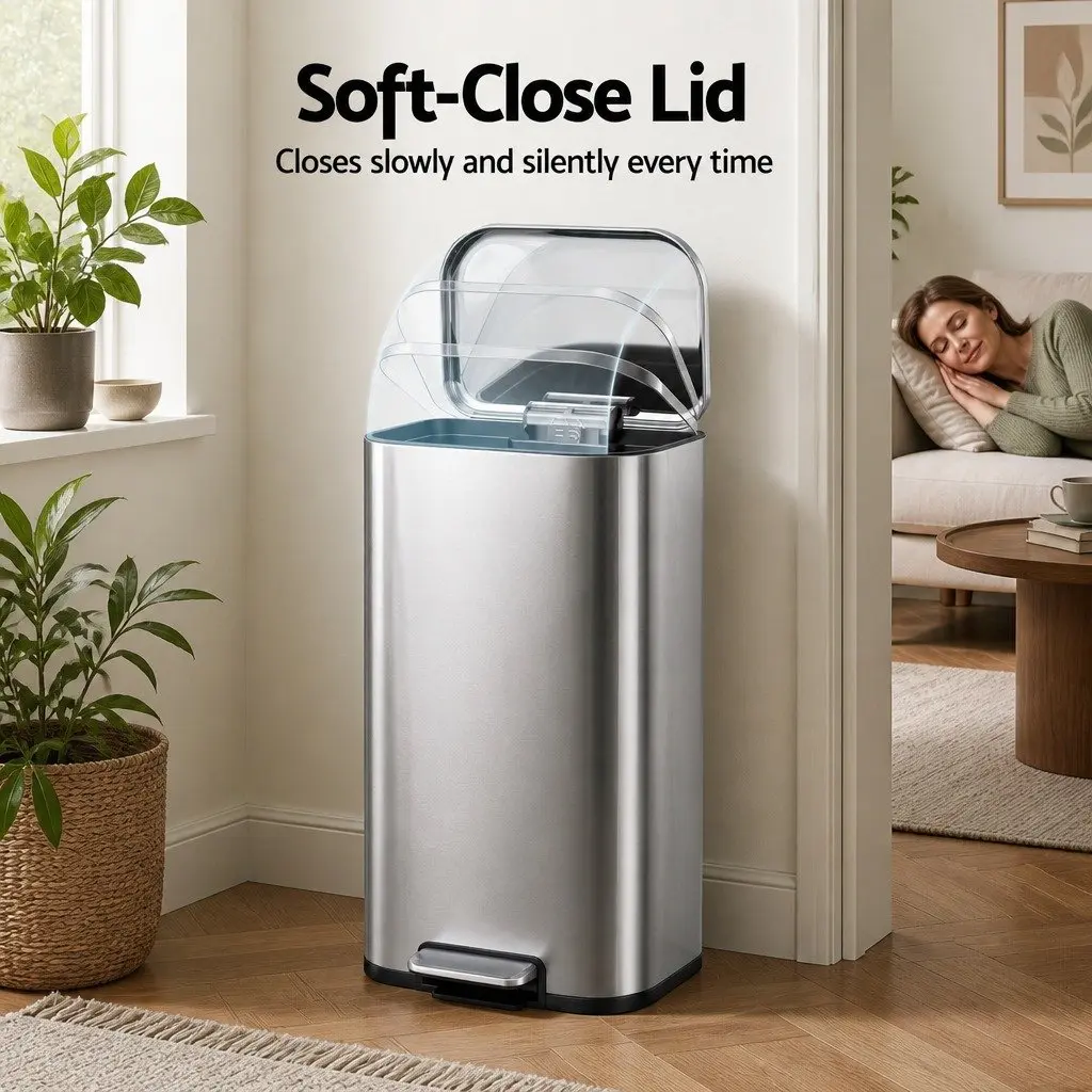 Pedal Bin 40L Steel Kitchen Trash Can Soft Close Lid Removable Bucket Garbage