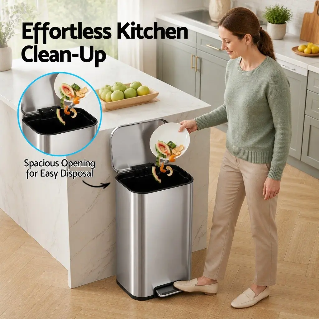 Pedal Bin 40L Steel Kitchen Trash Can Soft Close Lid Removable Bucket Garbage