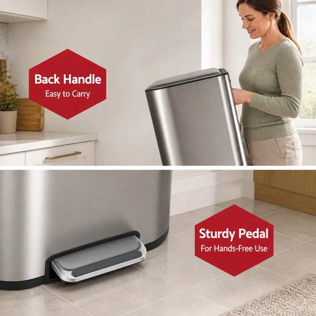 Pedal Bin 40L Steel Kitchen Trash Can Soft Close Lid Removable Bucket Garbage