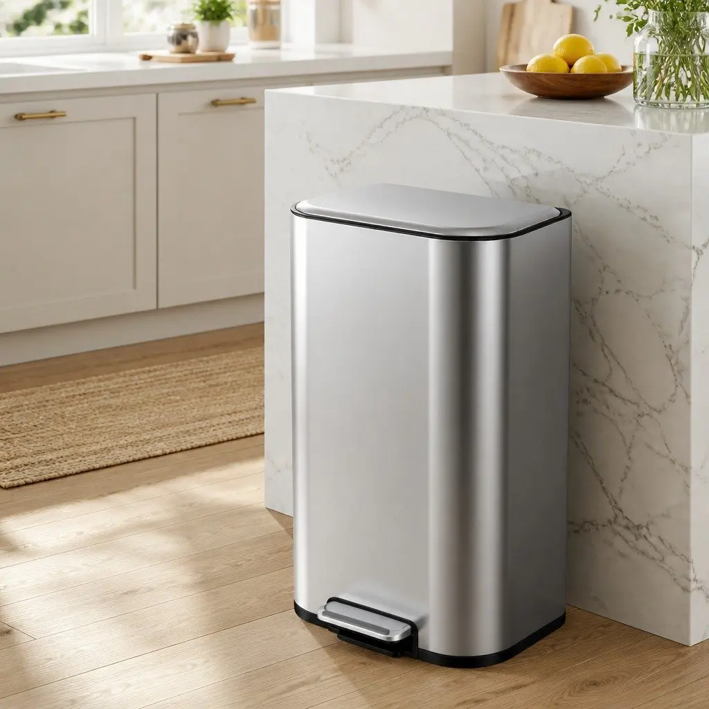 Pedal Bin 40L Steel Kitchen Trash Can Soft Close Lid Removable Bucket Garbage
