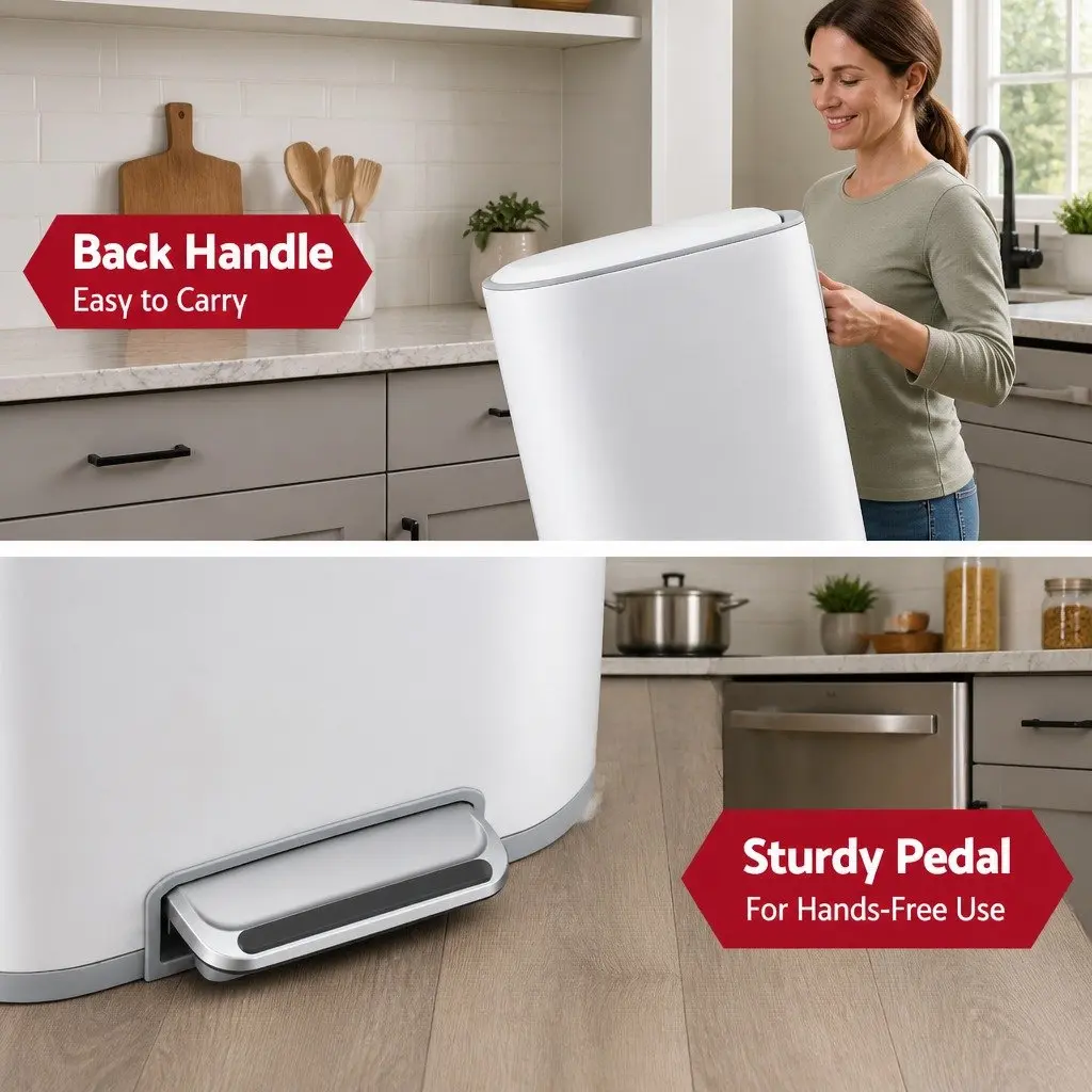 Pedal Bin 40L Kitchen Trash Can Soft Close Lid Rectangular White Steel