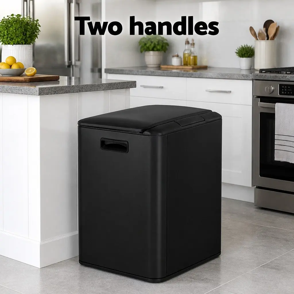 Pedal Bins Dual Compartment Waste Recycle Bin 40L Black Kitchen Dustbin