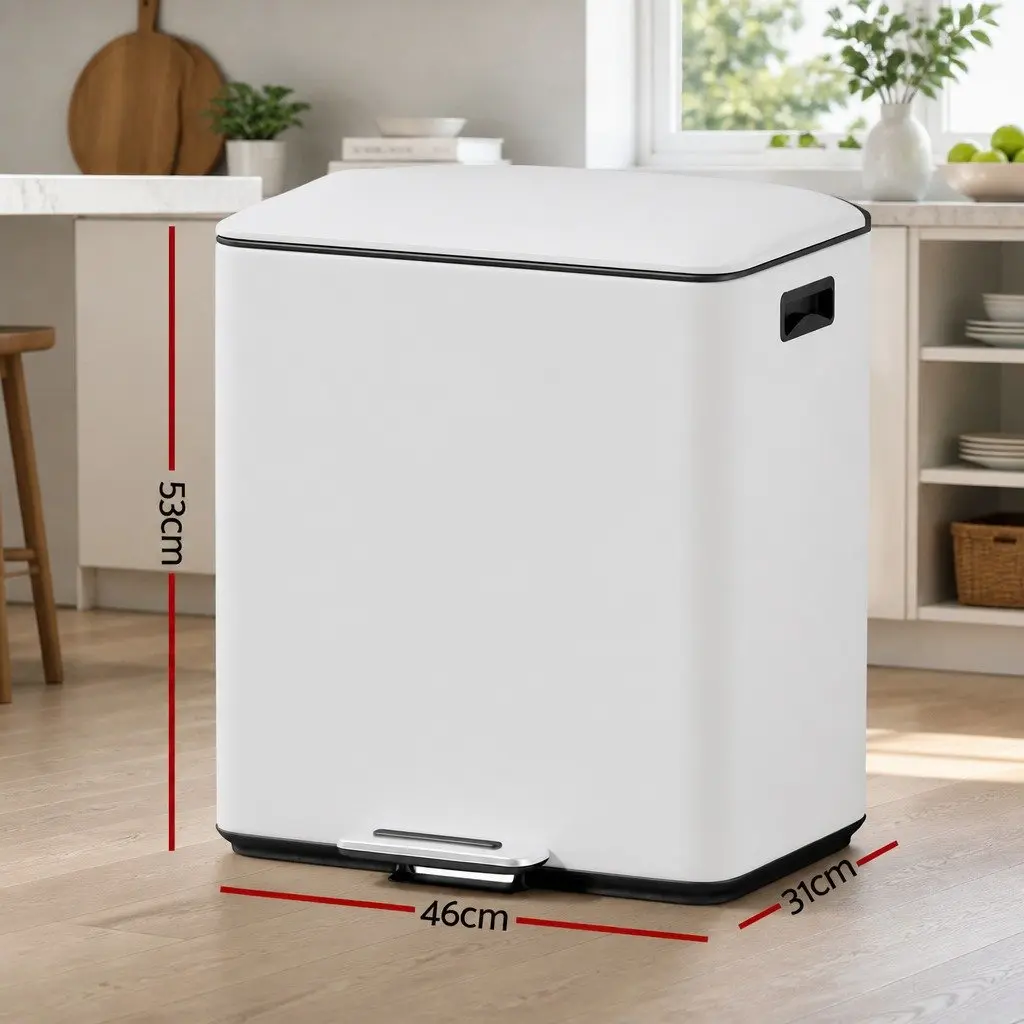 Pedal Bins Dual Compartment Waste Recycling Bin 40L Yellow