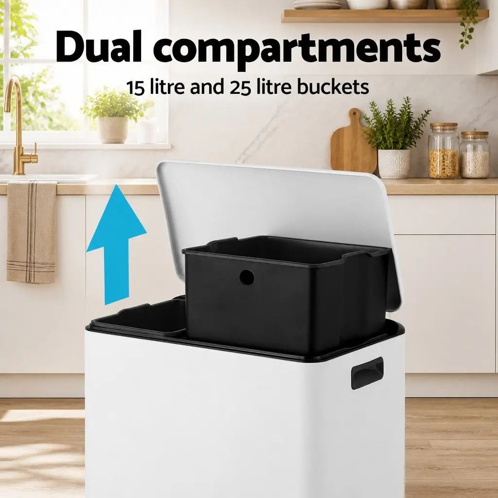 Pedal Bins Dual Compartment Waste Recycling Bin 40L Yellow