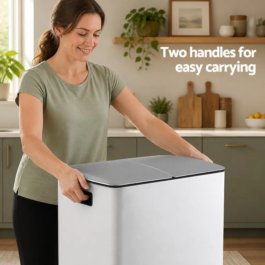 Pedal Bin Dual Compartment Waste Recycle Dustbin 40L White