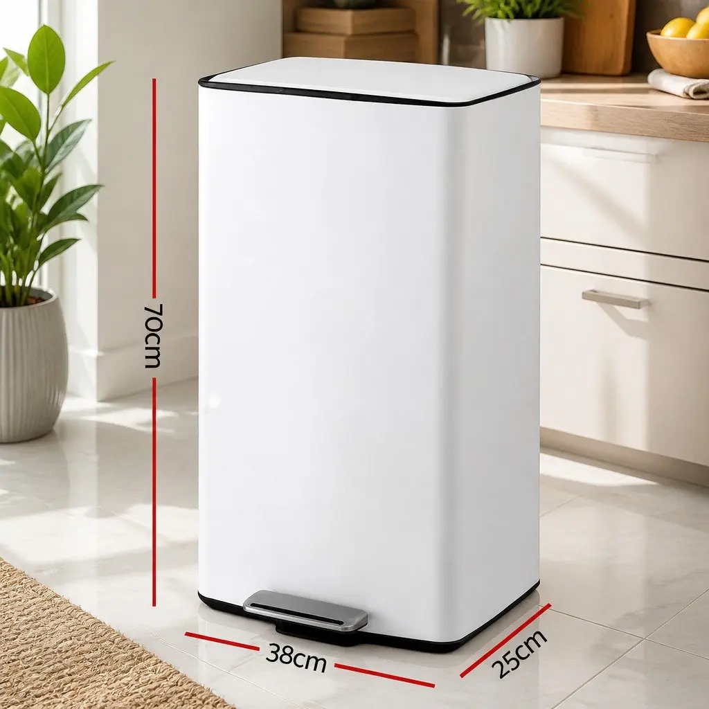 Pedal Bins 40L Rubbish Waste Kitchen Trash Can Hands-Free Soft-Closing Dustbin