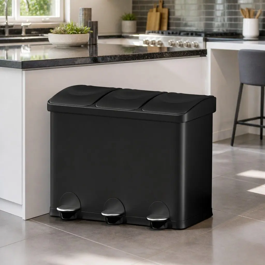 45L Triple Compartment Pedal Bin