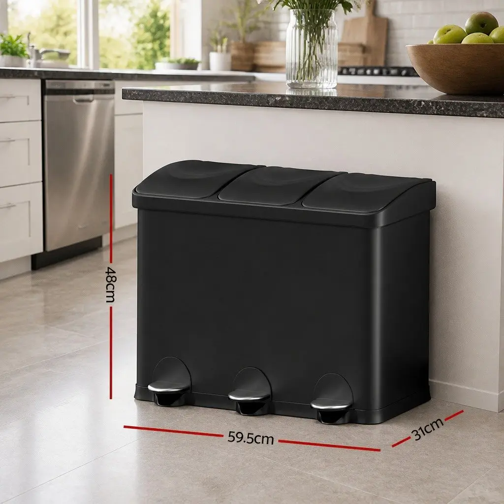 45L Triple Compartment Pedal Bin
