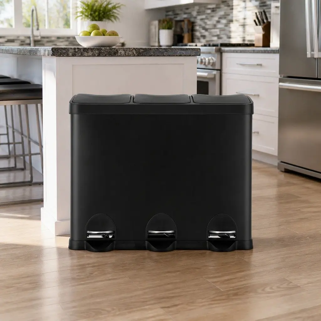 45L Triple Compartment Pedal Bin