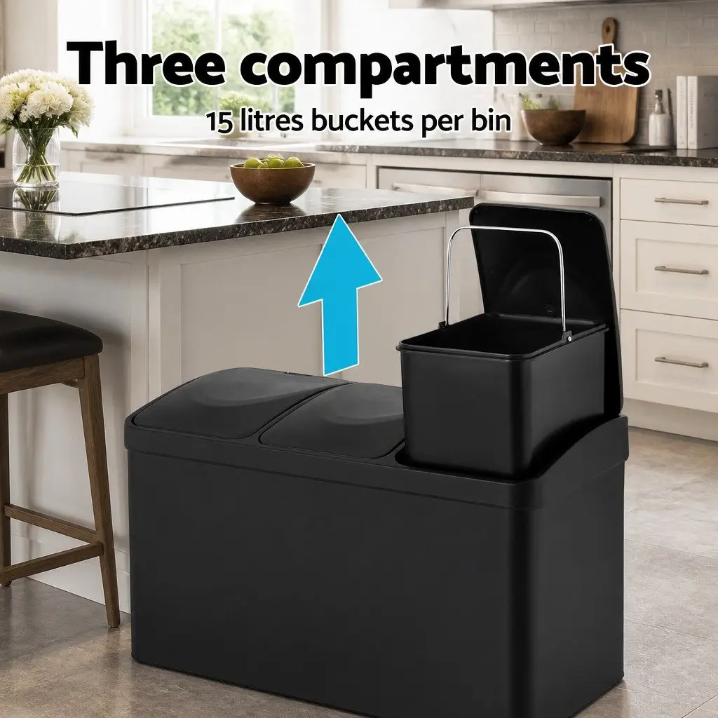 45L Triple Compartment Pedal Bin