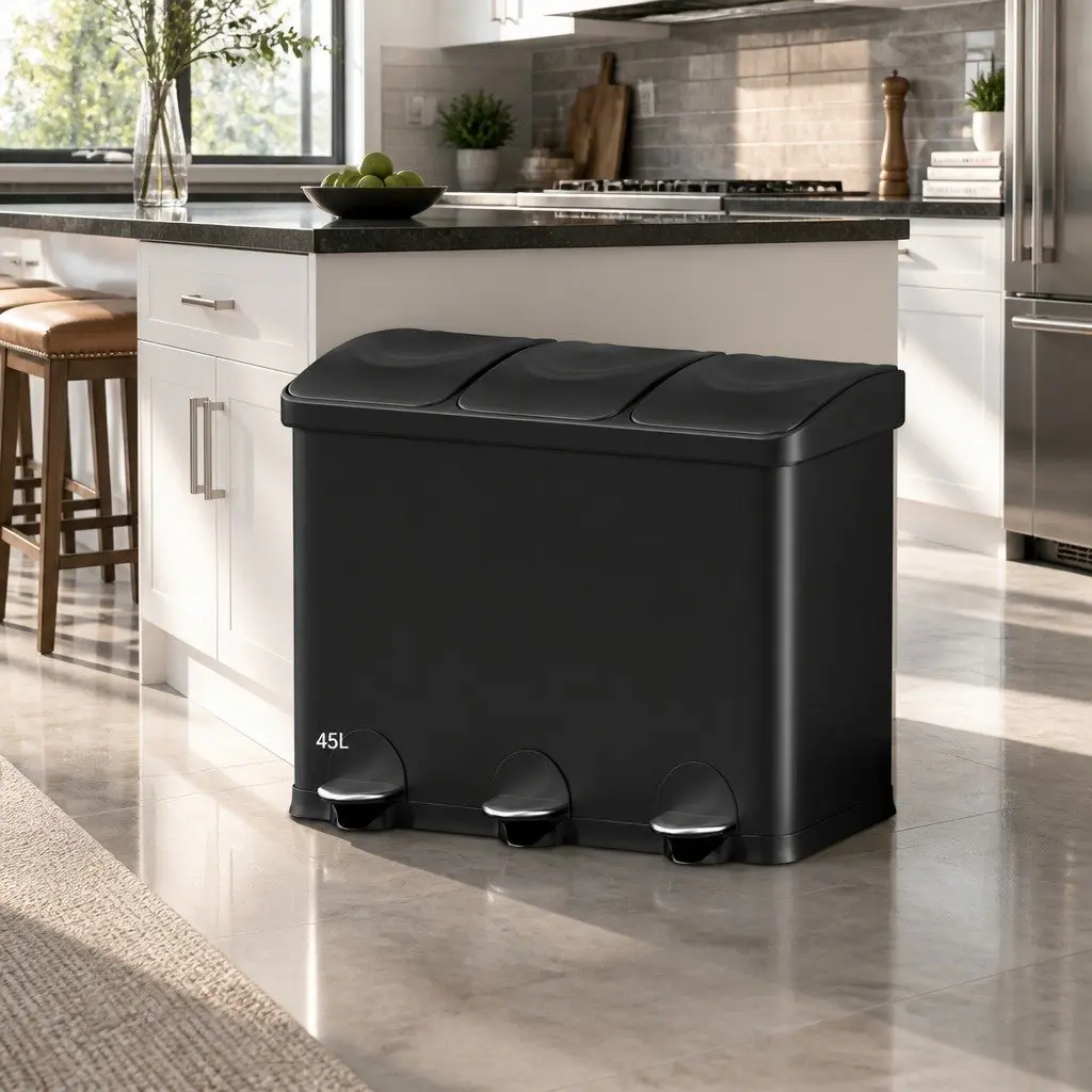 45L Triple Compartment Pedal Bin