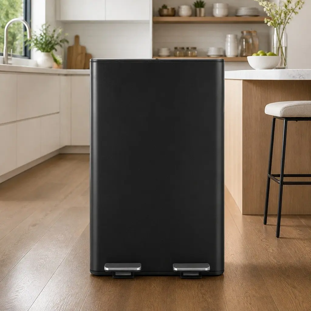 Pedal Bins Dual Compartment Waste Recycling 60L Black Kitchen