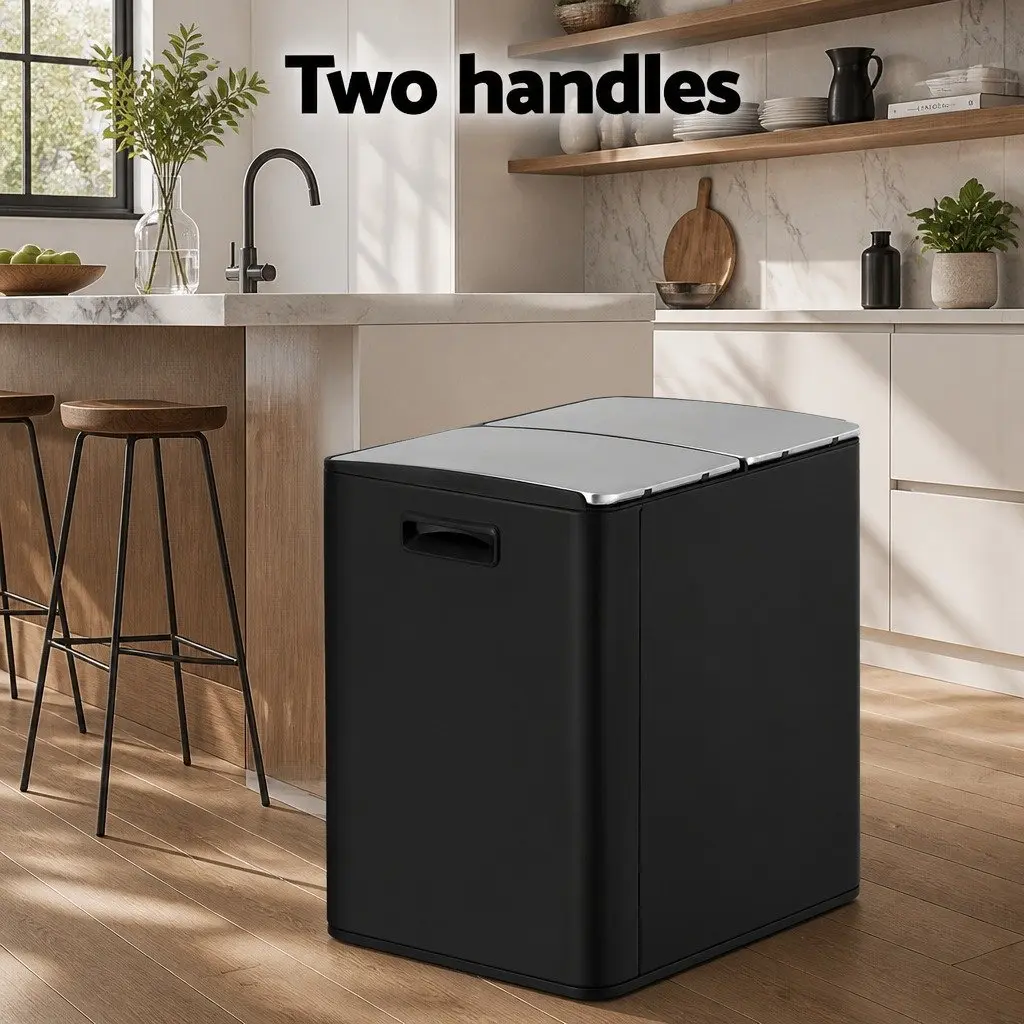 Pedal Bins Dual Compartment Waste Recycling 60L Black Kitchen