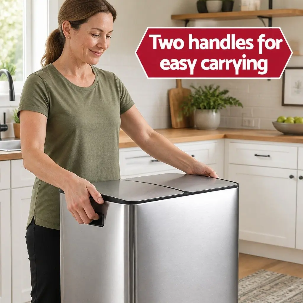 Pedal Bin Dual Compartment Waste Recycle Dustbin 60L Kitchen Home Silver