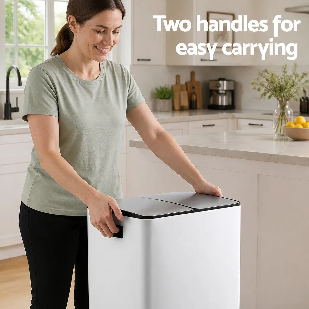 Pedal Bin Dual Compartment Waste Recycle Dustbin 60L White