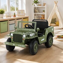 Olive Green Kids Ride On Jeep - 12V Electric Car
