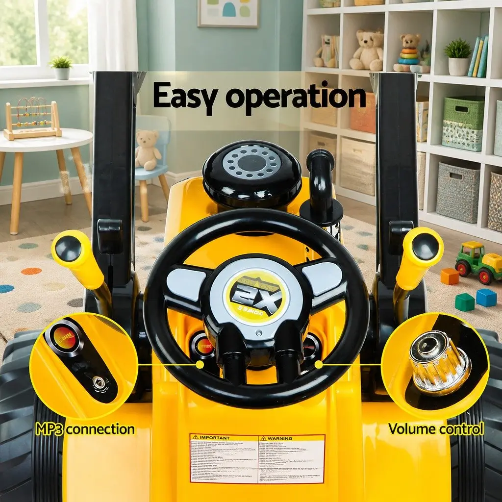 Kids Ride On Bulldozer Digger Loader Electric Toy Car Remote Control Yellow 6V