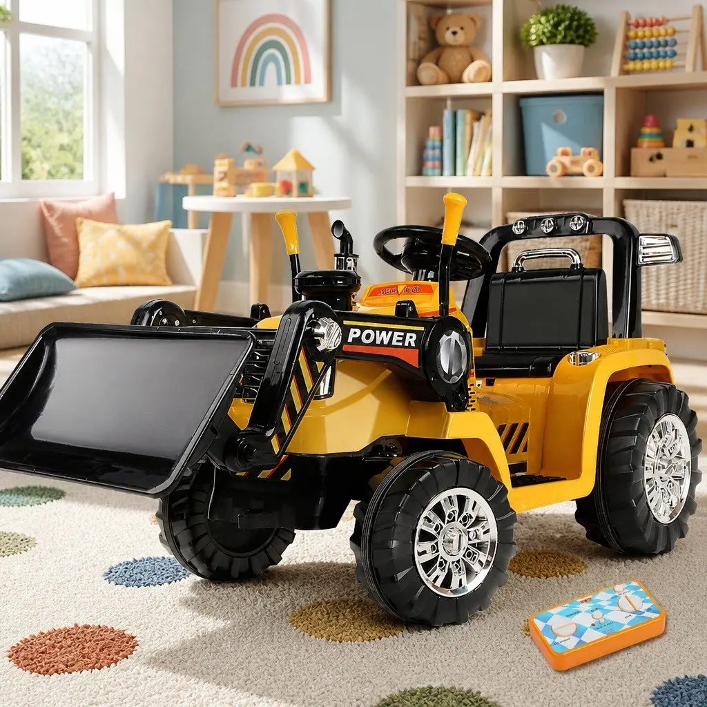 Kids Ride On Bulldozer Digger Loader Electric Toy Car Remote Control Yellow 6V