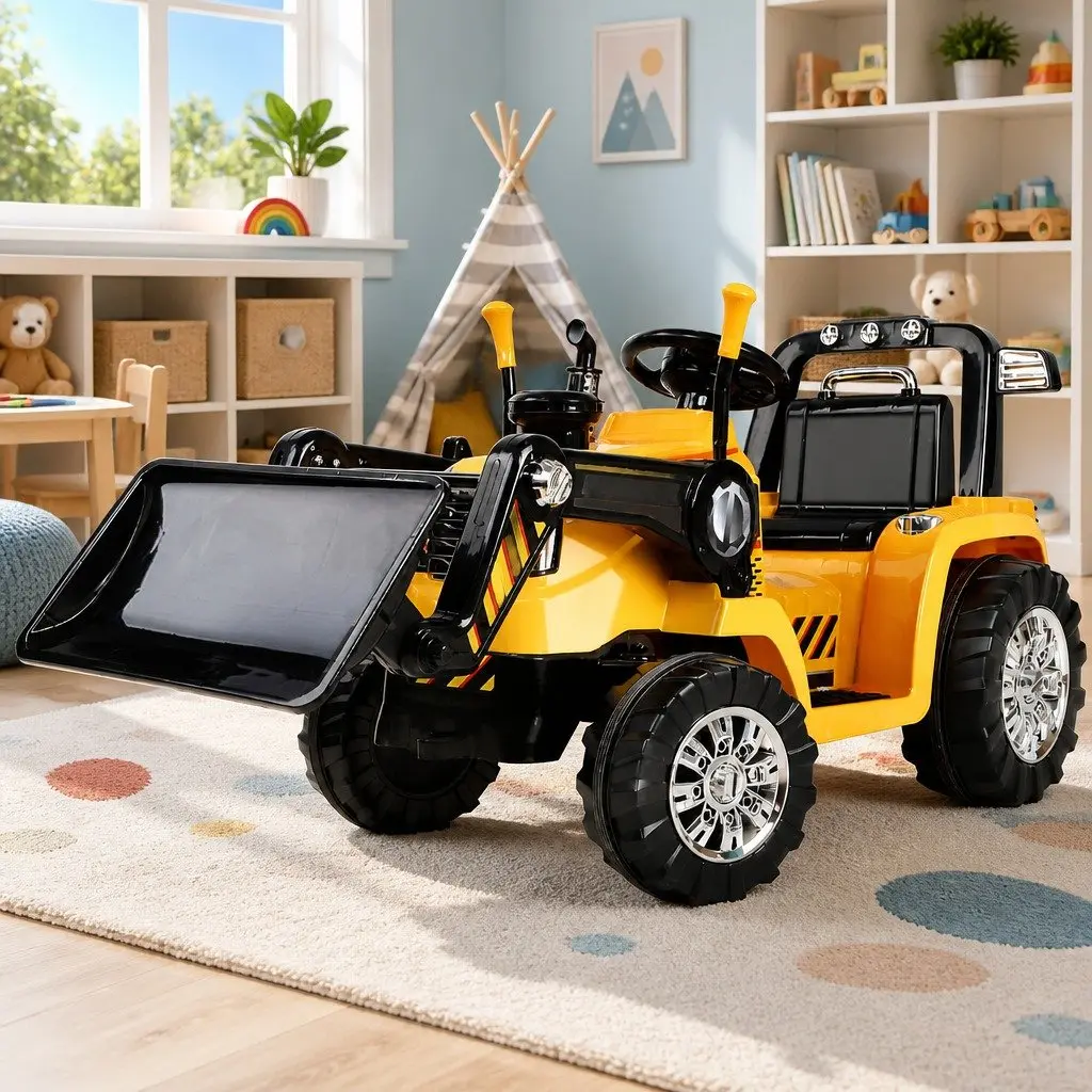 Kids Ride On Bulldozer Digger Loader Electric Toy Car Remote Control Yellow 6V