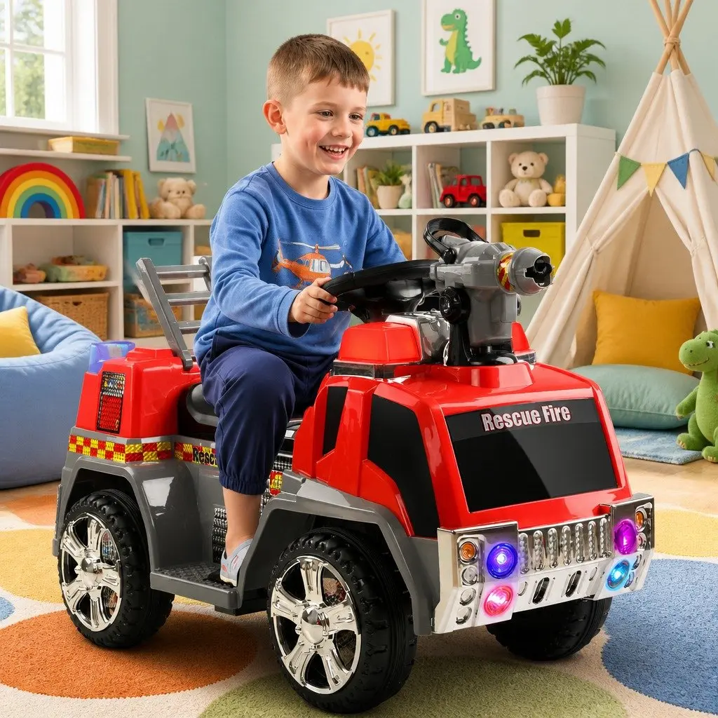 Kids Ride On Fire Truck Electric Toy Car 6V Red