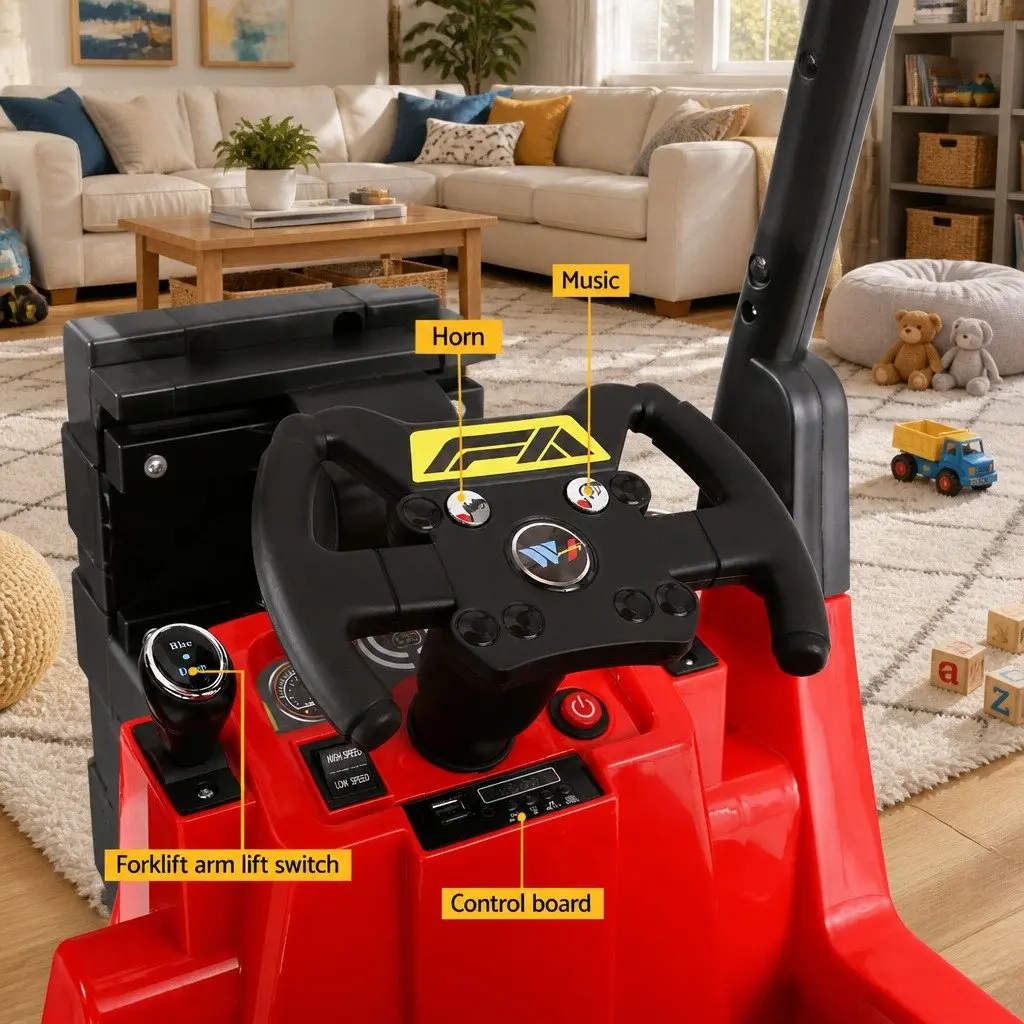 Red Ride On Forklift Loader Toy Car 12V Remote Control for Kids