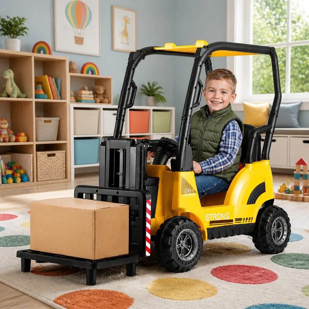 Kids Ride On Forklift Loader 12V Yellow Construction Vehicle Toy