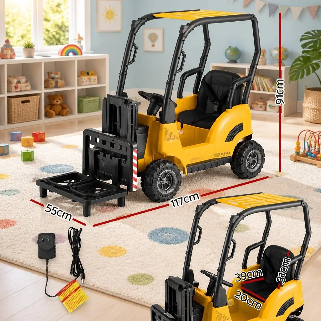Kids Ride On Forklift Loader 12V Yellow Construction Vehicle Toy