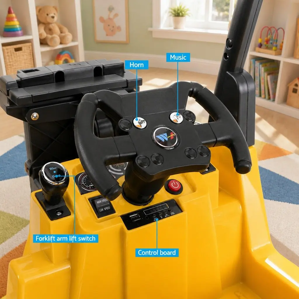 Kids Ride On Forklift Loader 12V Yellow Construction Vehicle Toy