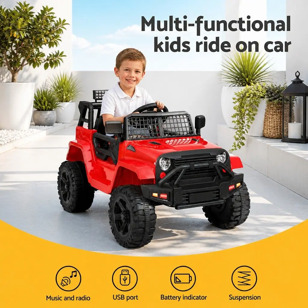 Kids Ride On Car Electric Jeep Remote Control 12V Red