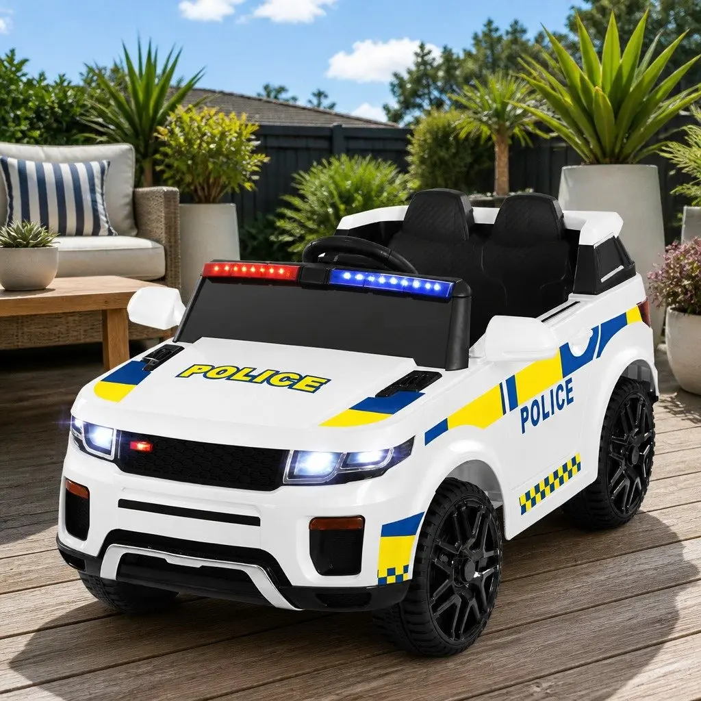 Kids Electric Ride On Police Car Remote Control White 3 Years