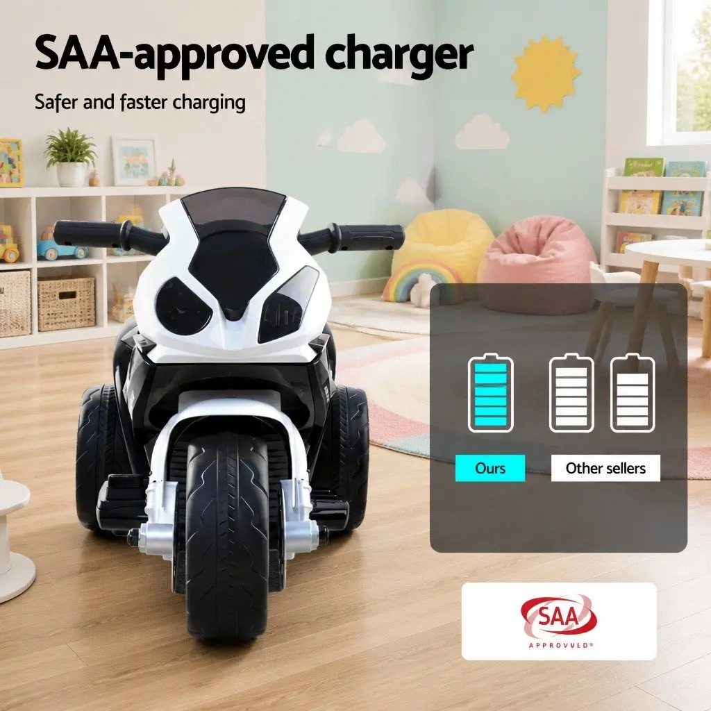 Kids Electric Ride On Motorcycle Bike 6V Battery Powered 3-Wheel Black