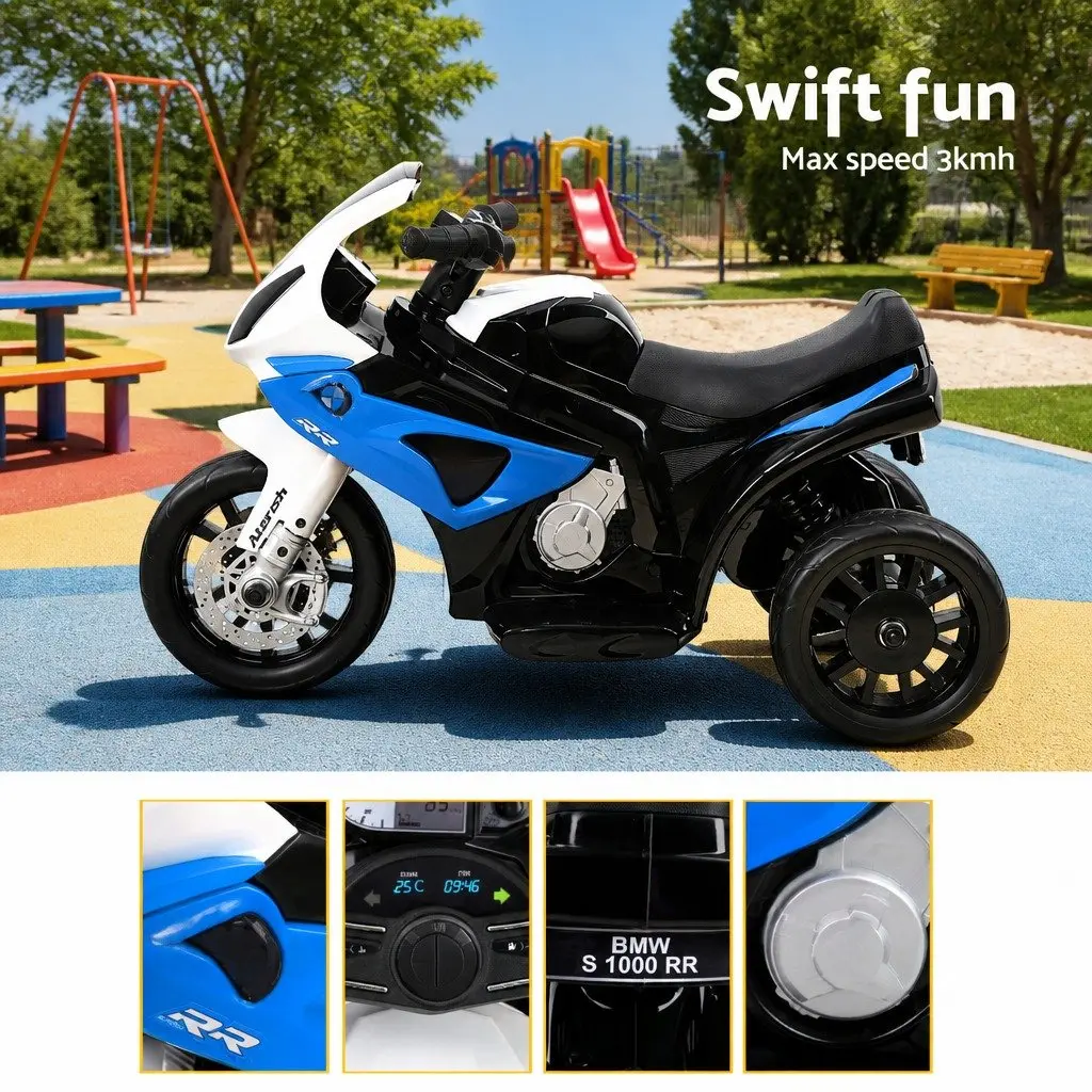 Kids Electric Ride On Motorbike Blue 6V Battery Powered Toy Bike with Suspension