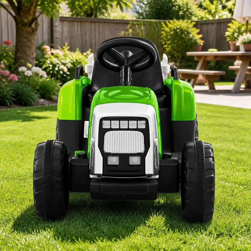 Ride On Car Kids Tractor 12V Electric Green with Detachable Trailer and Headlights