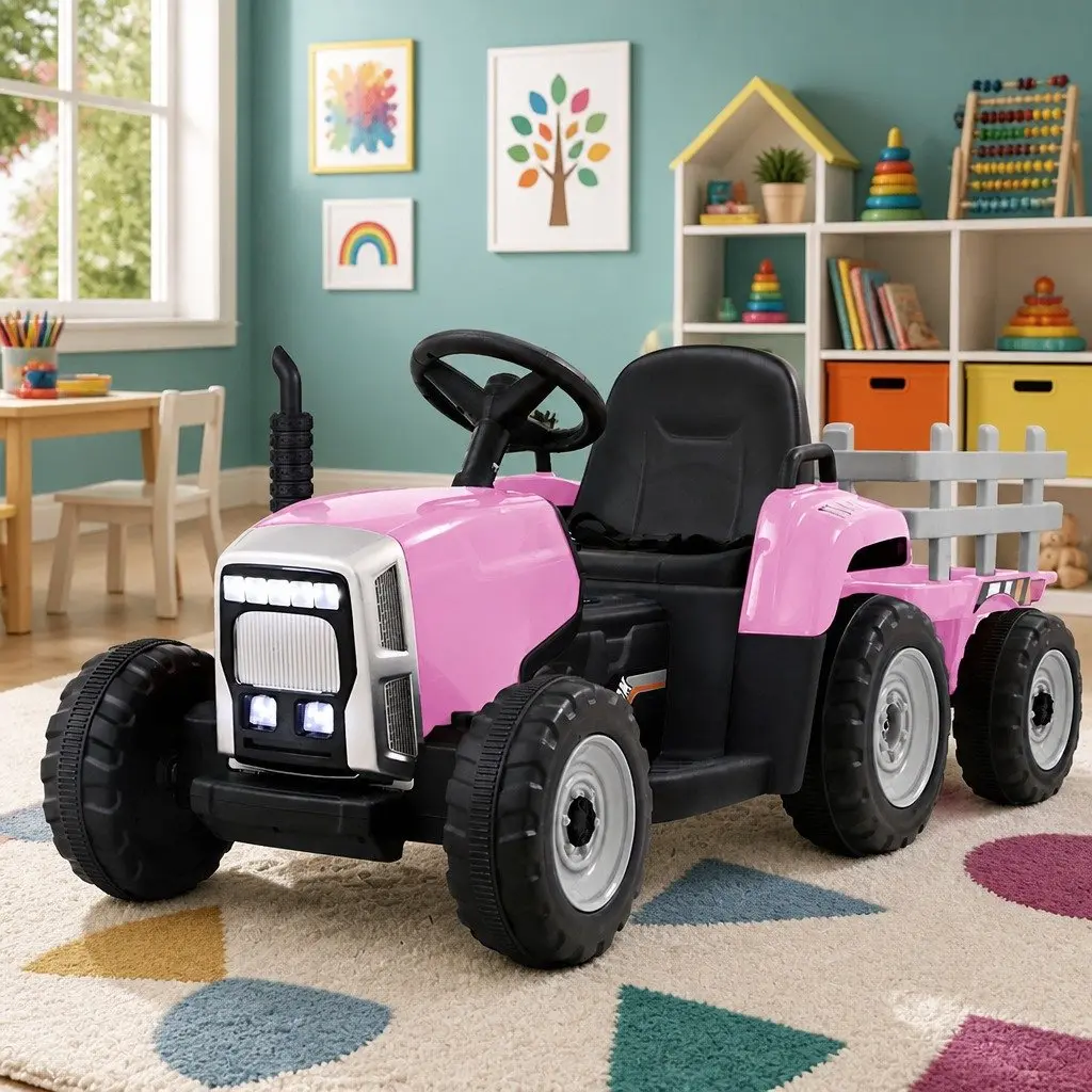 Kids Ride On Tractor Toy 12V Battery Powered Farm Vehicle Pink